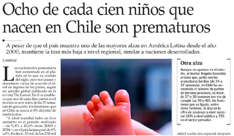 Ocho de cada cien niños que nacen en Chile son prematuros/ Dr. Jorge Carvajal, El Mercurio.