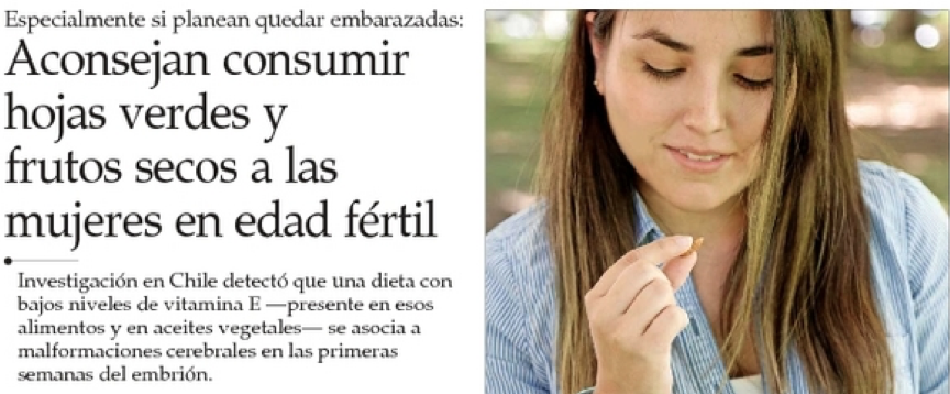 Aconsejan consumir hojas verdes y frutos secos a las mujeres en edad fértil/ Dr. Marcelo Farías, El Mercurio.